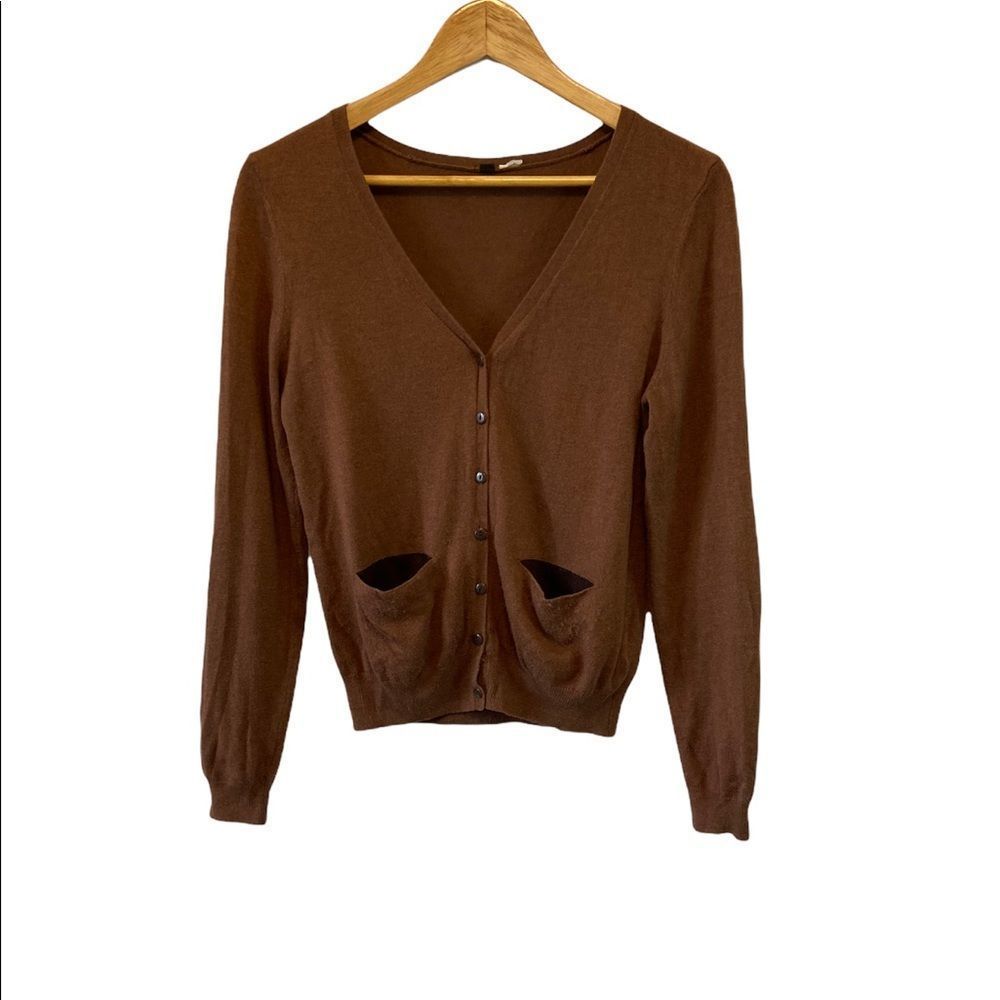H&M Wool Blend Button Up Vintage Inspired Fitted Elbow Patch Pocketed Cardigan S